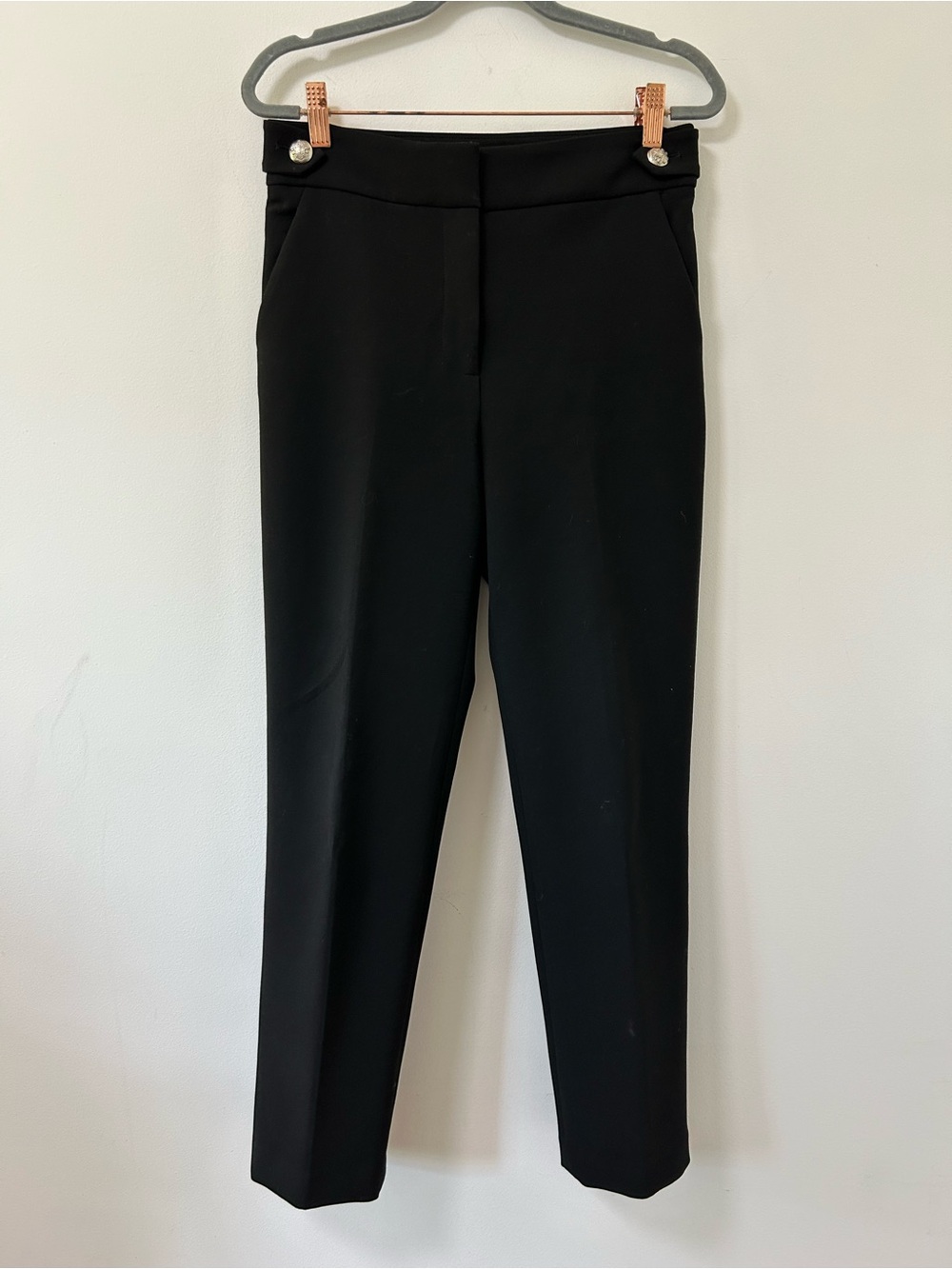 Veronica Beard Black Straight-Leg Tailored Pants Button Detail Size 4